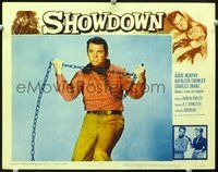 4c733 SHOWDOWN movie lobby card #3 '63 wild image of Audie Murphy in chains!