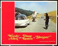 4c745 SLEEPER movie lobby card #2 '74 wacky image of Woody Allen running from giant chicken!