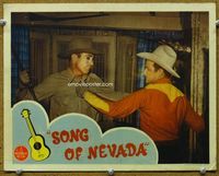 4c764 SONG OF NEVADA movie lobby card '44 great image of Roy Rogers fighting with bad guy!