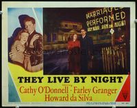 4c835 THEY LIVE BY NIGHT LC #8 '48 Farley Granger & Cathy O'Donnell stand by sleazy wedding chapel!