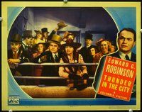 4c861 THUNDER IN THE CITY movie lobby card '37 great image of Edward G. Robinson in top hat!