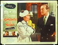 4c873 TONIGHT'S THE NIGHT lobby card '54 close up of David Niven glaring at pretty Yvonne De Carlo!