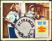 4c884 TROUBLE WITH ANGELS movie lobby card '66 great image of Hayley Mills playing drum!