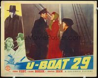 4c901 U-BOAT 29 movie lobby card '39 cool image of Conrad Veidt & Valerie Hobson!