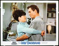 4c902 UGLY DACHSHUND movie lobby card '66 Walt Disney, Dean Jones embraces Suzanne Pleshette!