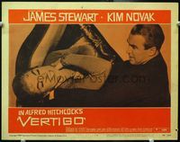 4c921 VERTIGO LC #4 '58 Alfred Hitchcock, close up of James Stewart choking brunette Kim Novak!