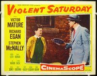4c928 VIOLENT SATURDAY movie lobby card #2 '55 Sylvia Sydney & Tommy Noonan!