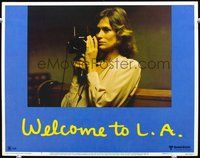4c950 WELCOME TO L.A. movie lobby card #7 '77 concerned Lauren Hutton holds camera!