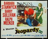 4c361 JEOPARDY movie lobby card #6 '53 Barbara Stanwyck trying to revive husband!