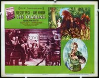 4c990 YEARLING movie lobby card #8 R56 Gregory Peck, Claude Jarman Jr., wild image of angry bear!