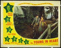 4c996 YOUNG IN HEART movie lobby card R44 Douglas Fairbanks Jr. & Paulette Goddard w/bicycles!