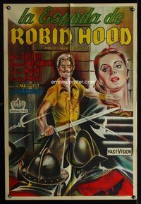 4e052 MEN OF SHERWOOD FOREST Argentinean '56 art of Don Taylor as Robin Hood fighting many guards!