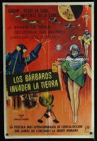 4e067 MYSTERIANS Argentinean poster '59 Ishiro Honda, abducting Earth's women & leveling its cities!