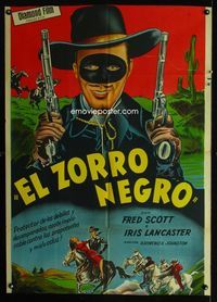 4e075 RIDIN' THE TRAIL Argentinean poster '40 great image of Fred Scott as Zorro with guns drawn!