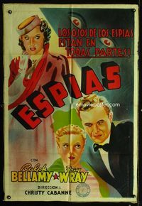 4e083 SMASHING THE SPY RING Argentinean '39 cool art of spy eyes watching Ralph Bellamy & Fay Wray!