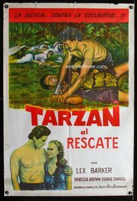 4e085 TARZAN & THE SLAVE GIRL Argentinean R1960 cool image of Lex Barker fighting with man on ground!