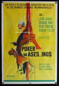 4e093 UPPER HAND Argentinean poster '67 cool art of Jean Gabin with gun & boxer dog by Eiffel Tower!