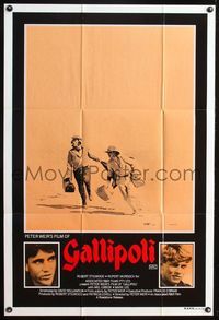 4d341 GALLIPOLI Australian 1sh '81 Peter Weir, Mel Gibson & Mark Lee cross desert on foot!