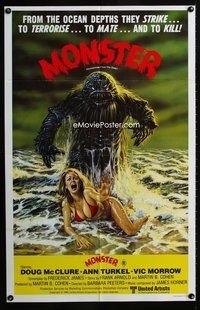 4d347 HUMANOIDS FROM THE DEEP Aust 1sh '80 classic art of monster looming over sexy girl on beach!