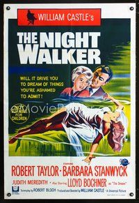 4d362 NIGHT WALKER Australian 1sh '65 William Castle, great different art of Barbara Stanwyck!