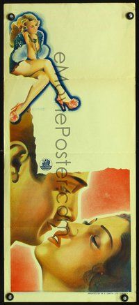 4d460 20th Century Fox Australian stock daybill 1950s cool art of couple about to kiss & sexy girl on phone!