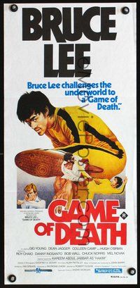 4d597 GAME OF DEATH Australian daybill poster 1981 Bruce Lee, cool Yuen Tai-Yung martial arts artwork!