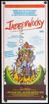 4d673 JABBERWOCKY Australian daybill poster '77 Terry Gilliam, great wacky fantasy monster art!