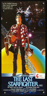 4d697 LAST STARFIGHTER Australian daybill poster '84 Lance Guest, cool sci-fi art by C.D. de Mar!
