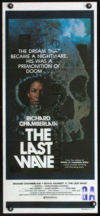 4d700 LAST WAVE Australian daybill '77 Peter Weir cult classic, Richard Chamberlain in skull image!