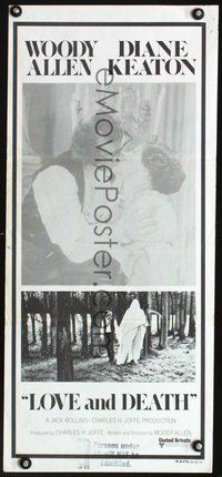 4d718 LOVE & DEATH Australian daybill poster '75 Woody Allen & Diane Keaton romantic kiss close up!