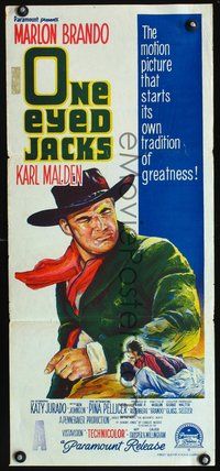 4d782 ONE EYED JACKS Australian daybill poster '61 great artwork of star & director Marlon Brando!