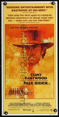 4d787 PALE RIDER Australian daybill '85 great artwork of cowboy Clint Eastwood by C. Michael Dudash!