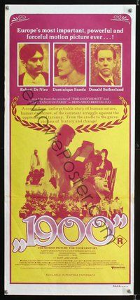4d413 1900 Australian daybill poster '77 Bernardo Bertolucci, Robert De Niro, Donald Sutherland