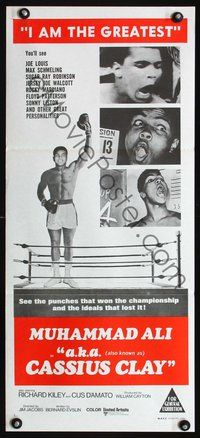 4d417 A.K.A. CASSIUS CLAY Australian daybill '70 image of champion boxer Muhammad Ali in the ring!