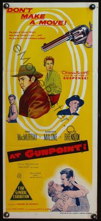 4d435 AT GUNPOINT Australian daybill poster '55 Fred MacMurray, great art of cowboy revolver & cast!
