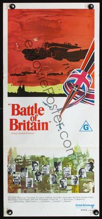 4d446 BATTLE OF BRITAIN Australian daybill poster '69 all-star cast in classic World War II battle!