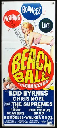 4d448 BEACH BALL Australian daybill movie poster '65 Edd Byrnes, Chris Noel, The Supremes!