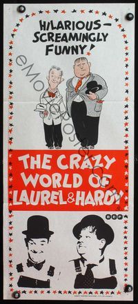 4d510 CRAZY WORLD OF LAUREL & HARDY Aust daybill '67 Hal Roach, great art & image of Stan & Oliver!