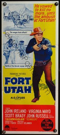 4d584 FORT UTAH Australian daybill movie poster '66 cool art of tough cowboy John Ireland!