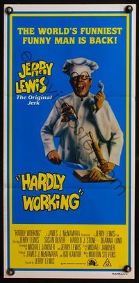 4d627 HARDLY WORKING Australian daybill poster '81 great different image of many-armed Jerry Lewis!