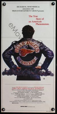 4d633 HELL'S ANGELS FOREVER Australian daybill '83 classic Lilly art of biker gang & leather jacket!