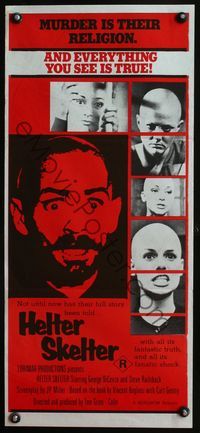 4d634 HELTER SKELTER Australian daybill movie poster '76 image of crazy Charles Manson & family!