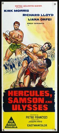 4d636 HERCULES, SAMSON, & ULYSSES Australian daybill '65 Pietro Francisci sword & sandal action!