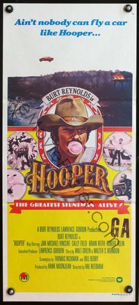 4d643 HOOPER Aust daybill '78 great portrait of stunt man Burt Reynolds plus car jumping ravine!