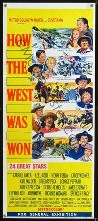 4d651 HOW THE WEST WAS WON yellow Australian daybill '64 John Ford epic, Carroll Baker, Lee J. Cobb!