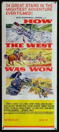 4d650 HOW THE WEST WAS WON white Australian daybill poster '64 John Ford epic, cool action artwork!