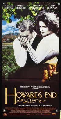 4d653 HOWARDS END Australian daybill poster '92 Helena Bonham Carter is pursued, Anthony Hopkins!