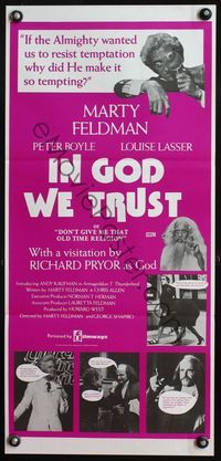 4d662 IN GOD WE TRUST Aust daybill '80 wacky Marty Feldman, Don't give me that old time religion!