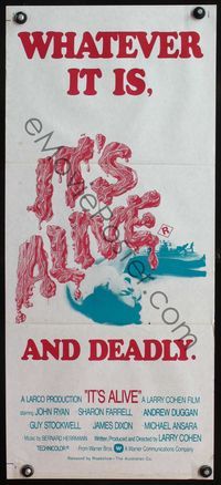 4d672 IT'S ALIVE Australian daybill poster '74 Larry Cohen, whatever it is, IT'S ALIVE & deadly!