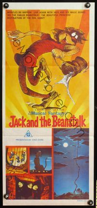 4d674 JACK & THE BEANSTALK Australian daybill poster '74 cool cartoon art of classic fairy tale!